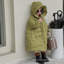 Children's Long Down Jacket With Bear Label